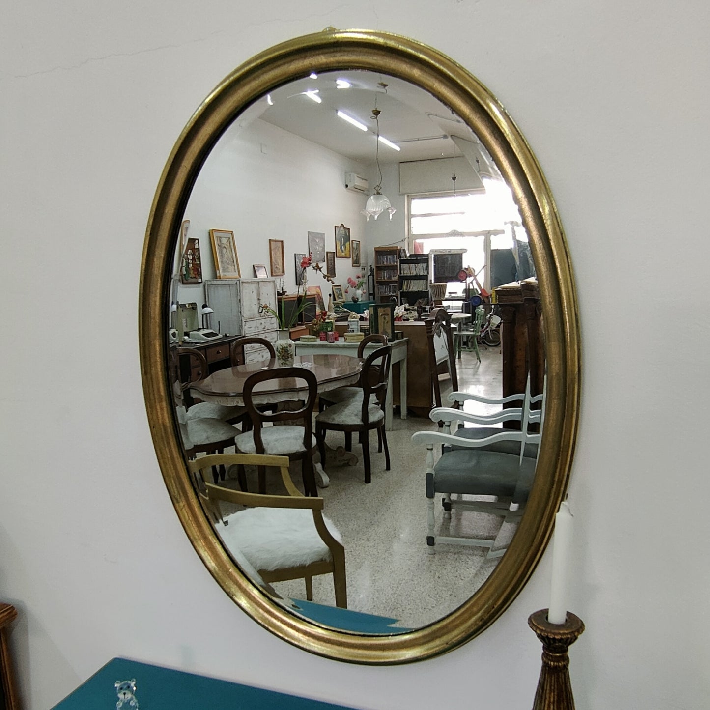 Specchio ovale foglia oro